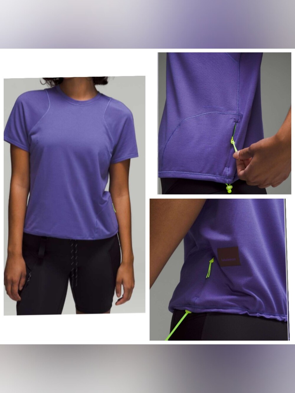 Lululemon Cinch Hem Hiking T-Shirt Wisteria Purple W3FONS Detours Welcome Top 8